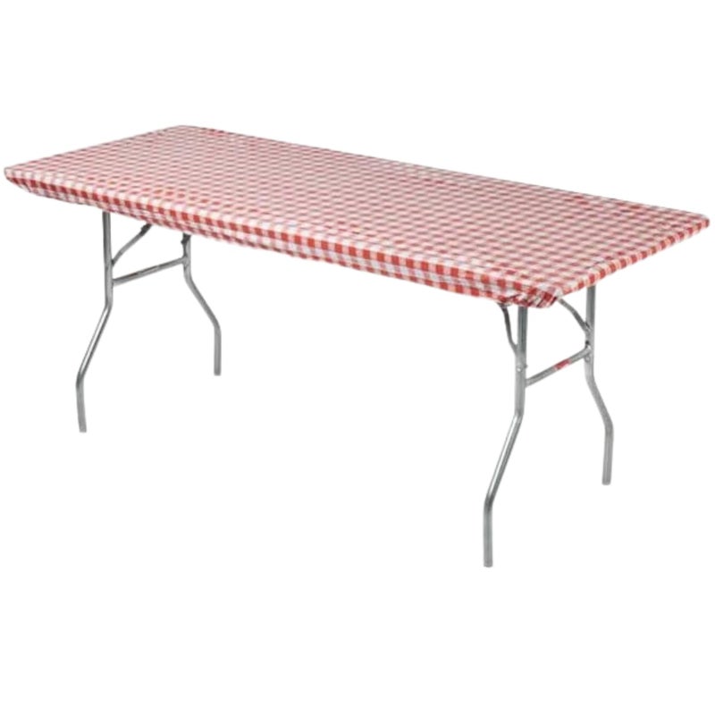 Kwik-Covers 8' Rectangle Plastic Table Covers 30" x 96", Bundle of 5 (Red Gingham) - Image 1